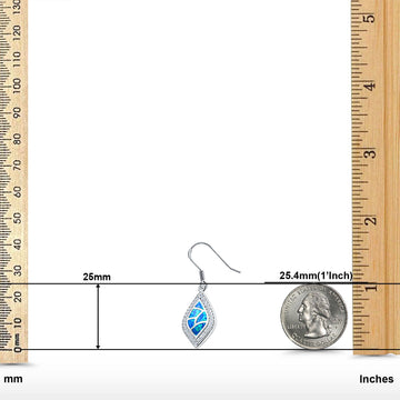 Drop Dangle Earrings Lab Created Blue Opal 925 Sterling Silver (25mm)